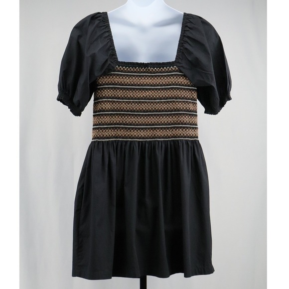 Madewell Poplin Puffed Sleeve Mini Dress Smocked XL Black - Picture 7 of 13